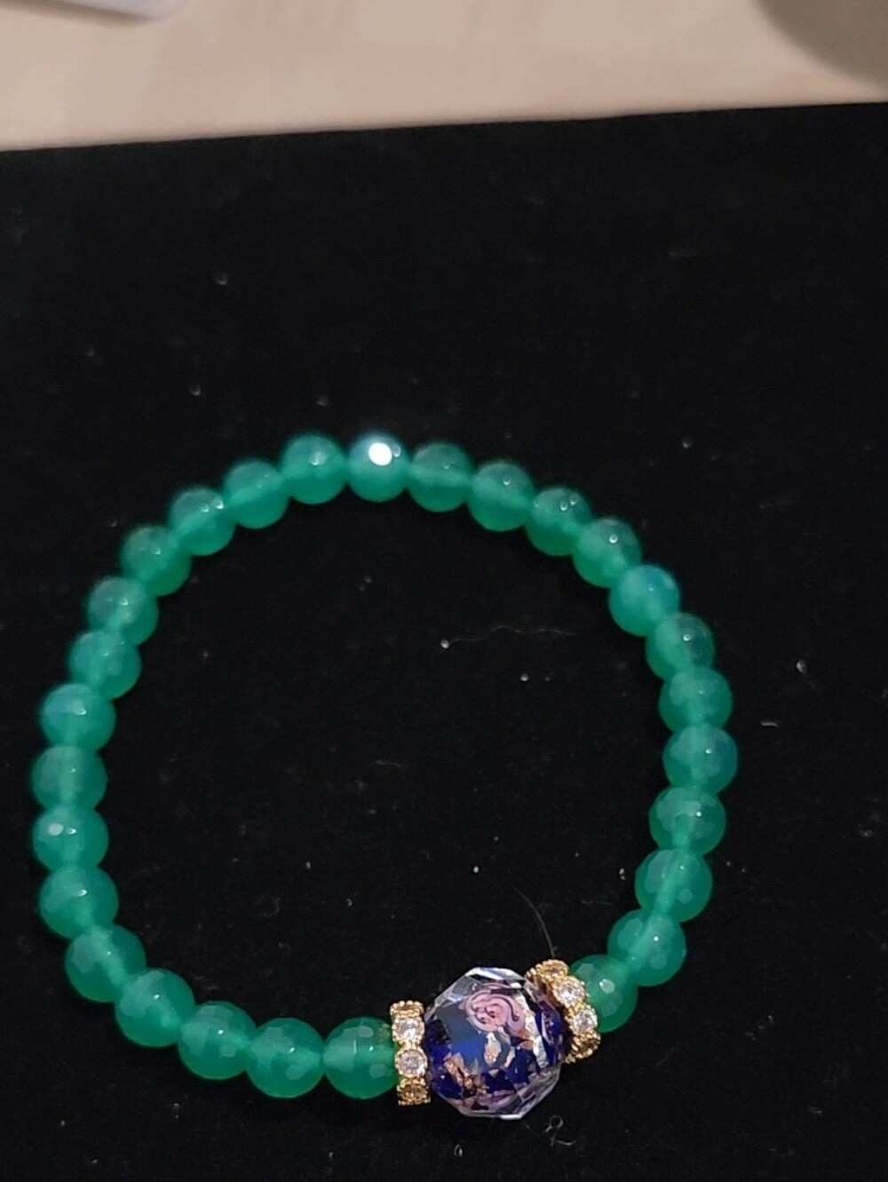 Green Agate Bracelet with Floral Murano Glass Bead
